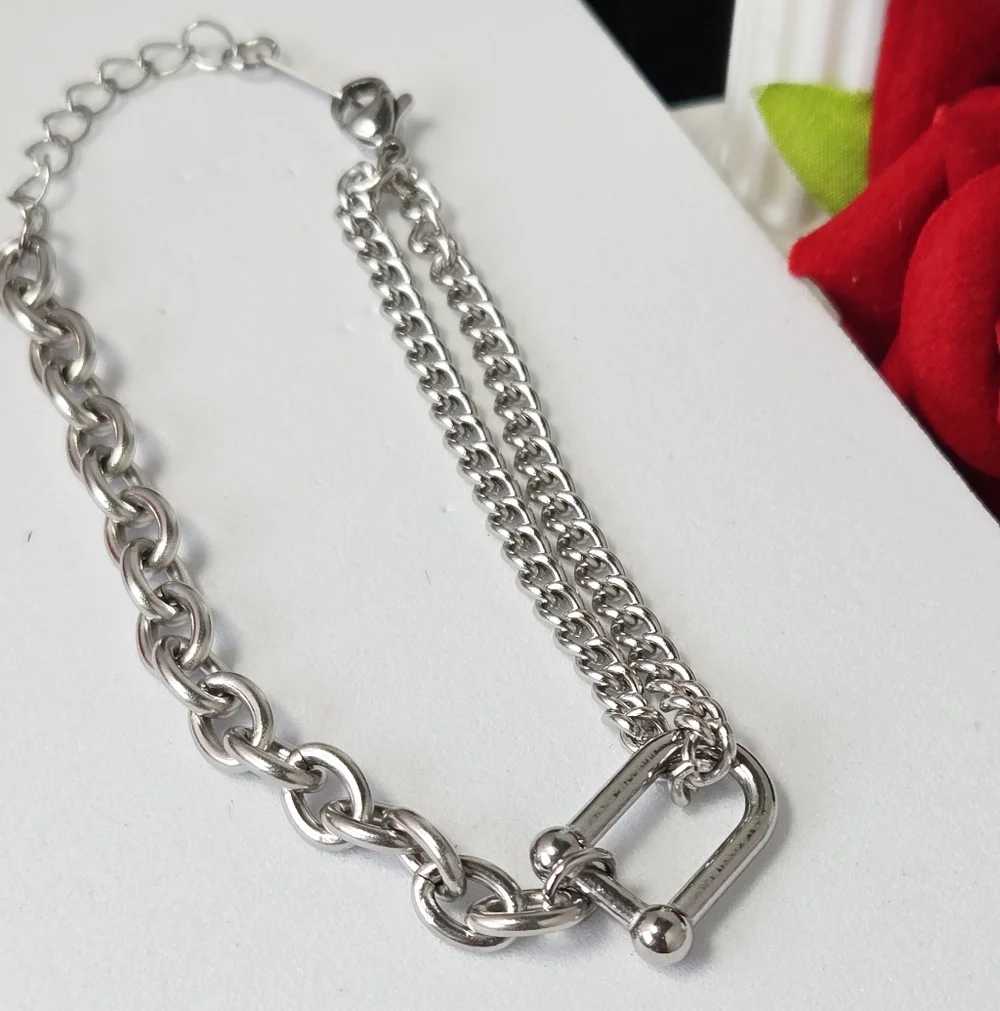 Horsebit Buckle Link Bracelet Stainless Steel Double Chain Equestrian Shackle
